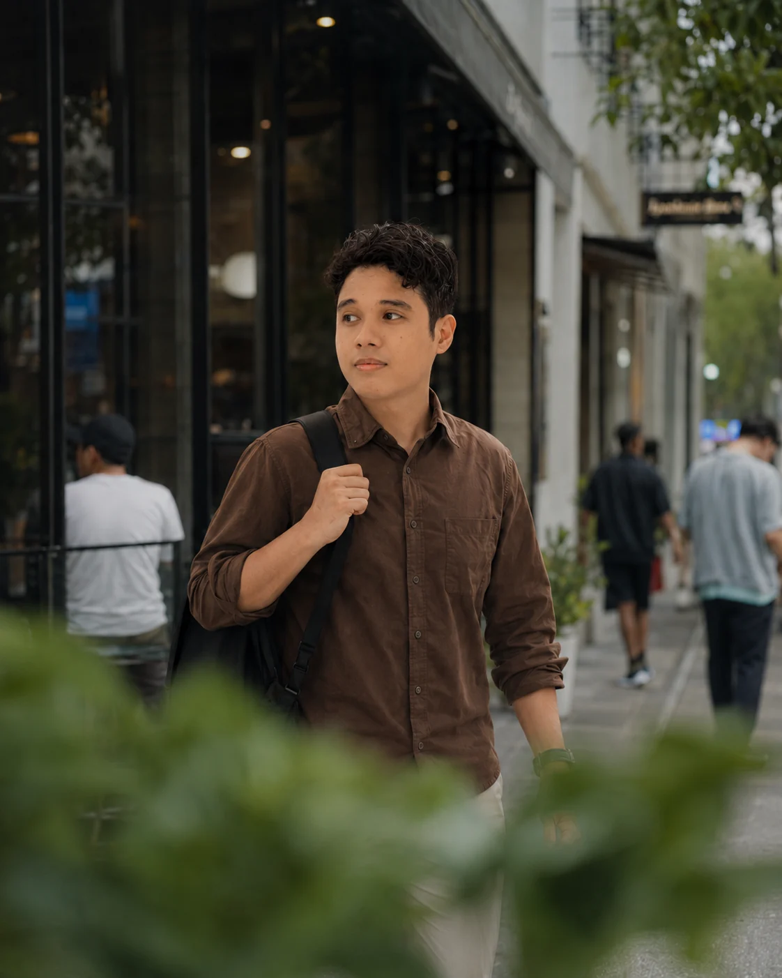 Arvin walking through the city