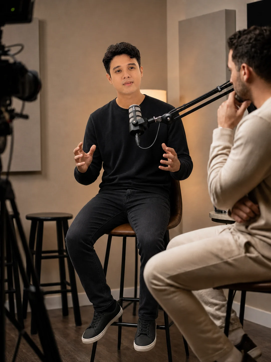 Arvin explaining an idea during a recorded conversation
